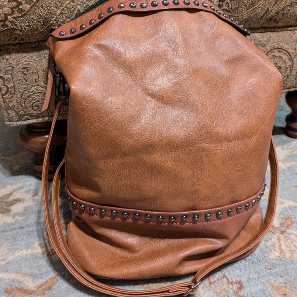Studded Brown faux Leather Bag by Sam& Hadley